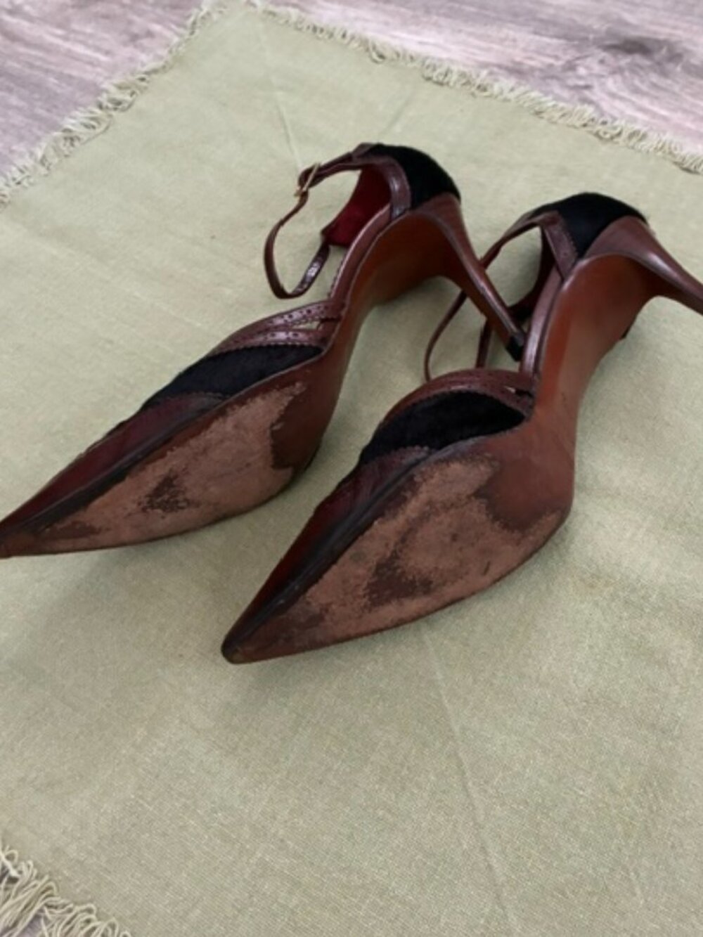 Lambertson Truex Chocolate Brown Leather Horsehair Ankle Strap Stilettos - RARE - Picture 7 of 7
